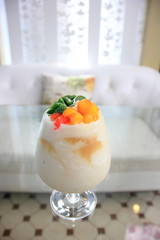 Thai sweet smoothies drink in glass.
