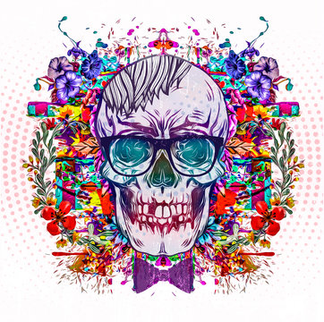 Abstract and colorful image of skull - Illustration