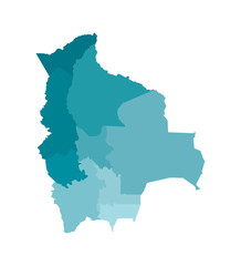 Vector isolated illustration of simplified administrative map of Bolivia. Borders of the departments (regions). Colorful blue khaki silhouettes