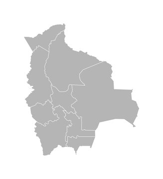 Vector isolated illustration of simplified administrative map of Bolivia. Borders of the departments (regions). Grey silhouettes. White outline