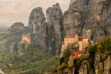 Meteora, Greece. Sunrise at the Byzantine Monasteries in the rocks at Meteora in Kalambaka