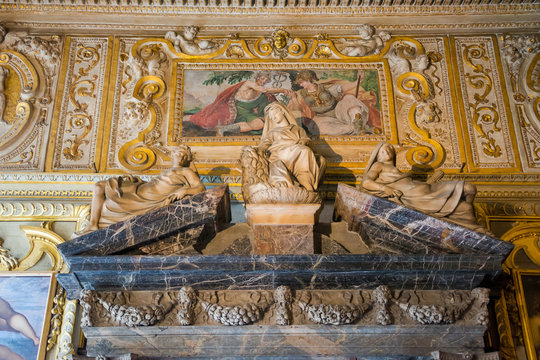 Sculpture in the Doge's Palace, the interior decoration of the walls. Venice, Italy.