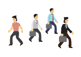 Man walking in a opposite direction with the other businessmen.