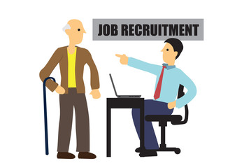 Old man gets rejected on his job interview. Concept of discrimination or prejudice or unfairness.