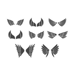 Fototapeta na wymiar Set of heraldic wings or angel wings drawn black lines. illustration