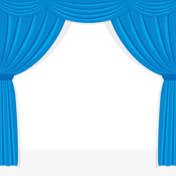 Blue stage curtain frame illustration on white background
