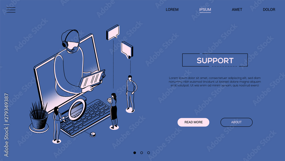 Fototapete technical support - line design style isometric web banner