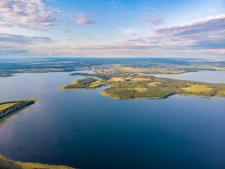 Obraz premium The lake Miasto, National park Narochansky, Belarus. Drone aerial photo