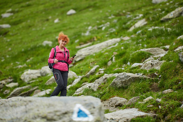 Woman hiker with backpack