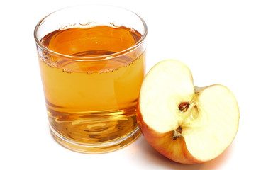 Apple juice and fruit isolated on white