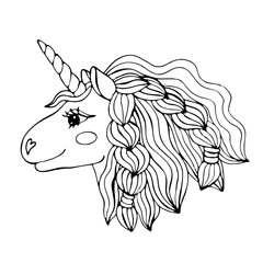 Black line Unicorn for coloring book or page