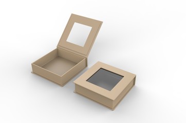 White blank square hard window box for branding mock up template, 3d illustration.