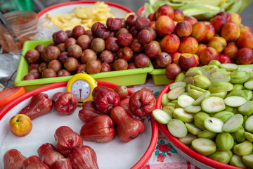 fruit basket in the local market of Vietnam