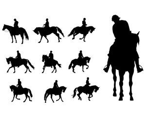 Horseman rides a horse on a white background