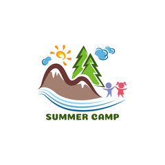 Summer camp logo. Funny cartoon logo template.