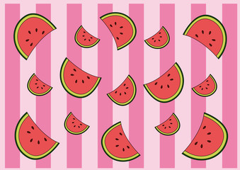 Watermelon Wrapping paper and Wale Design pattern pink background illustration vector