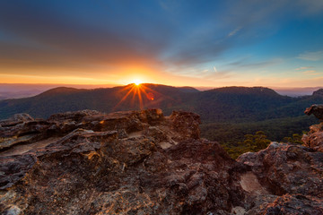 Sunset over the Blue Mountains escarpment ranges