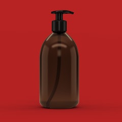 A brown transparent plastic bottle with a dispenser for cosmetics - mockup