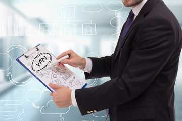 The concept of business, technology, the Internet and the network. A young entrepreneur working on...