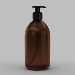 A brown transparent plastic bottle with a dispenser for cosmetics - mockup