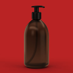 A brown transparent plastic bottle with a dispenser for cosmetics - mockup