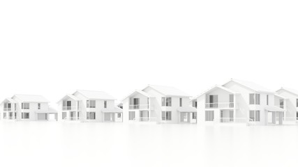 Modern cottage building area, panorama, project. Architectural model of a family house on a white background - isolated. Construction, real estate, rent, sale of housing - 3D, render, illustration.
