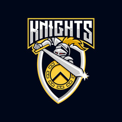 Knights E Sport logo. Knight/Spartan emblem vector. warrior, shield, knights, logo, sword, blade, gaming, e sport, badge, soldier, spartan, sport, sports