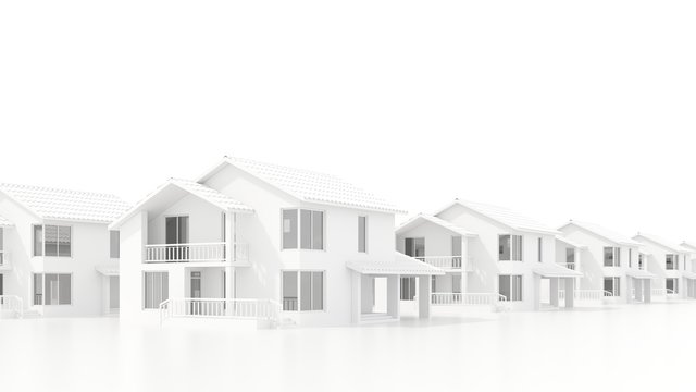 Modern cottage building area, panorama, project. Architectural model of a family house on a white background - isolated. Construction, real estate, rent, sale of housing - 3D, render, illustration.