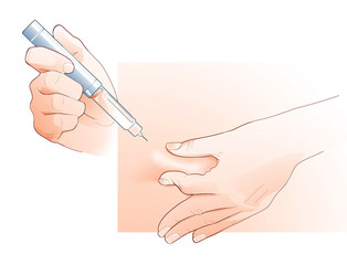 Illustration of line of hands using an injectable medication
