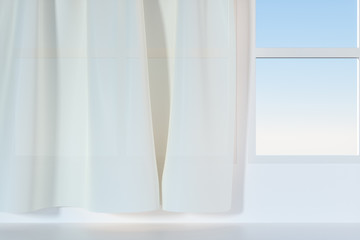 An empty room with sunshine come through the curtain, 3d rendering.