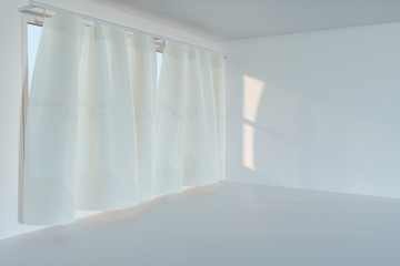 Fototapeta na wymiar An empty room with sunshine come through the curtain, 3d rendering.