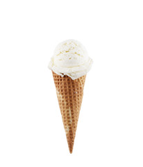 Vanilla ice cream scoop with cone isolated on white background