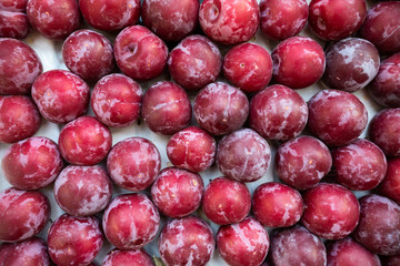 A lot of plums on sale at farms market