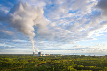 Aerial view from drone on cooling towers