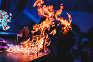 Flaming cocktail night club