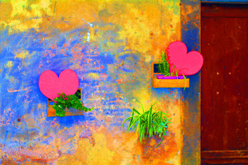 abstract background with hearts,art, paint, color, love,  painting, valentine, watercolor, wall, retro, wallpaper, 