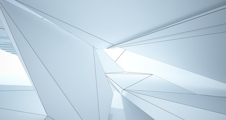 Fototapeta premium Rysunek abstrakcyjne architektoniczne białe wnętrze minimalistycznego domu z dużymi oknami. Ilustracja i renderowanie 3D.