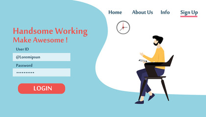 Landing Page Man Working Vector Template Design Illustration