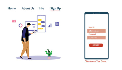 Landing Page Man Working Vector Template Design Illustration