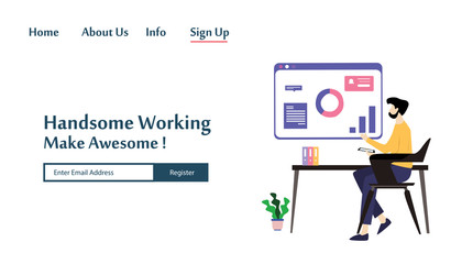 Landing Page Man Working Vector Template Design Illustration