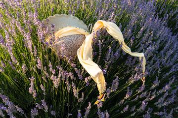 hat with handmade in the lavender garden