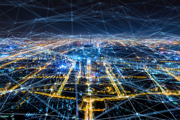 Modern city with wireless network connection concept