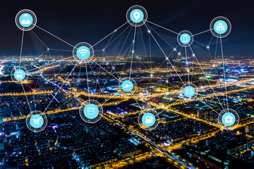 Modern city with wireless network connection concept