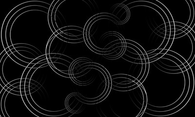 Fototapeta premium Abstract dark futuristic background with glowing neon circles and waves. Vector black and white illustration. 