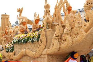Candle festival in ubon ratchathani thailand. 