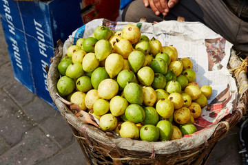 Closeup of fresh fruits sold in the vegetable market on the street
