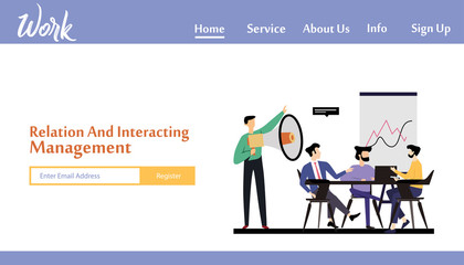 Landing Page People Relationship, Working and Interacting Vector Template Design Illustration
