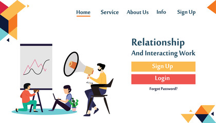Landing Page People Relationship, Working and Interacting Vector Template Design Illustration