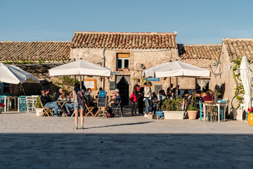 The beautiful and coloful square of Marzamemi, Sicily. Typical architecture and places