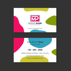 Fototapeta premium abstract liquid background with flat color is blue, pink, yellow and green. Applicable for design business card with initial logo m and p letter negative space in square.